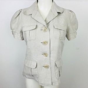 Mandarin Blue Top size Small Beige Short Sleeve